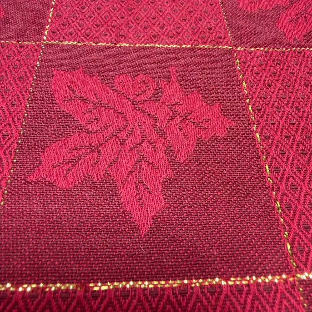 Christmas Placemats Napkins Set of 4 Burgundy Red Gold Damask Holly 19x13